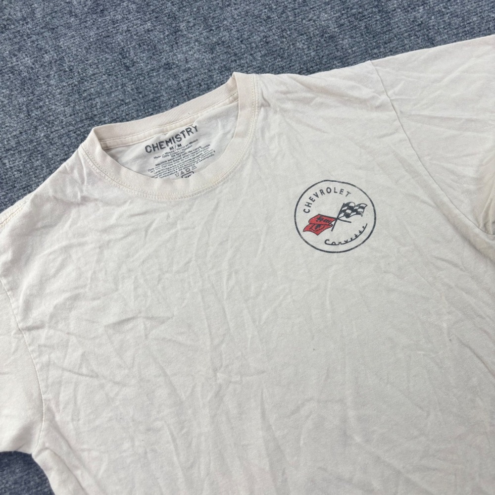 Chemistry Chevrolet Corvette T-Shirt Medium Cream Graphic Print Men's